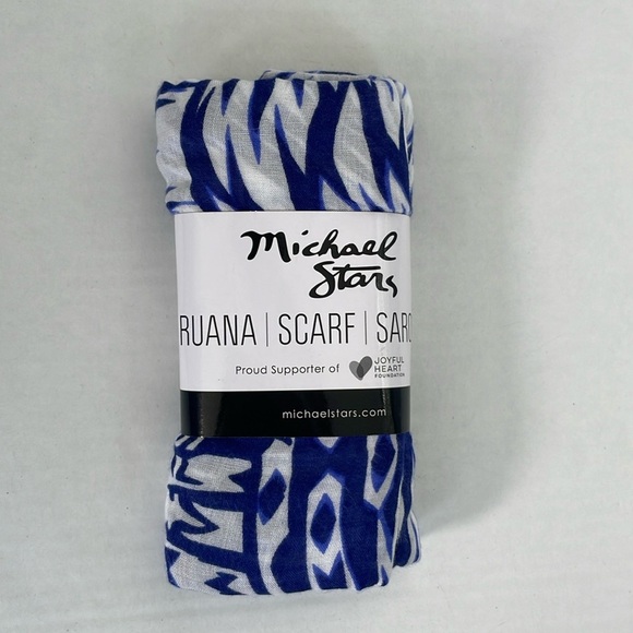 MICHAEL STARS Blue White Ruana Beach Viscose Wrap Scarf Sarong OS - Picture 2 of 6